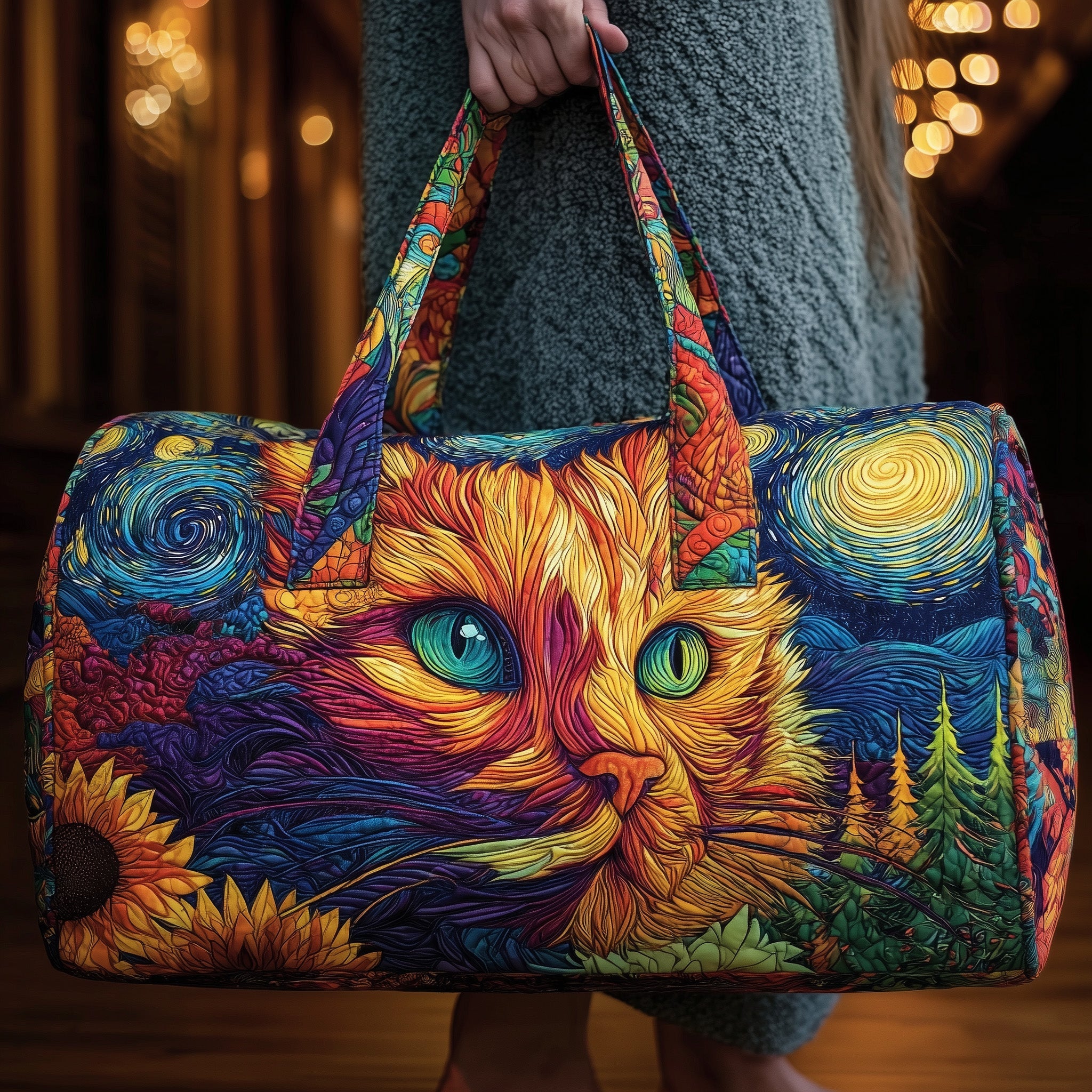 Starry Cat Dreams Quilted Duffle Bag Gift For Mom