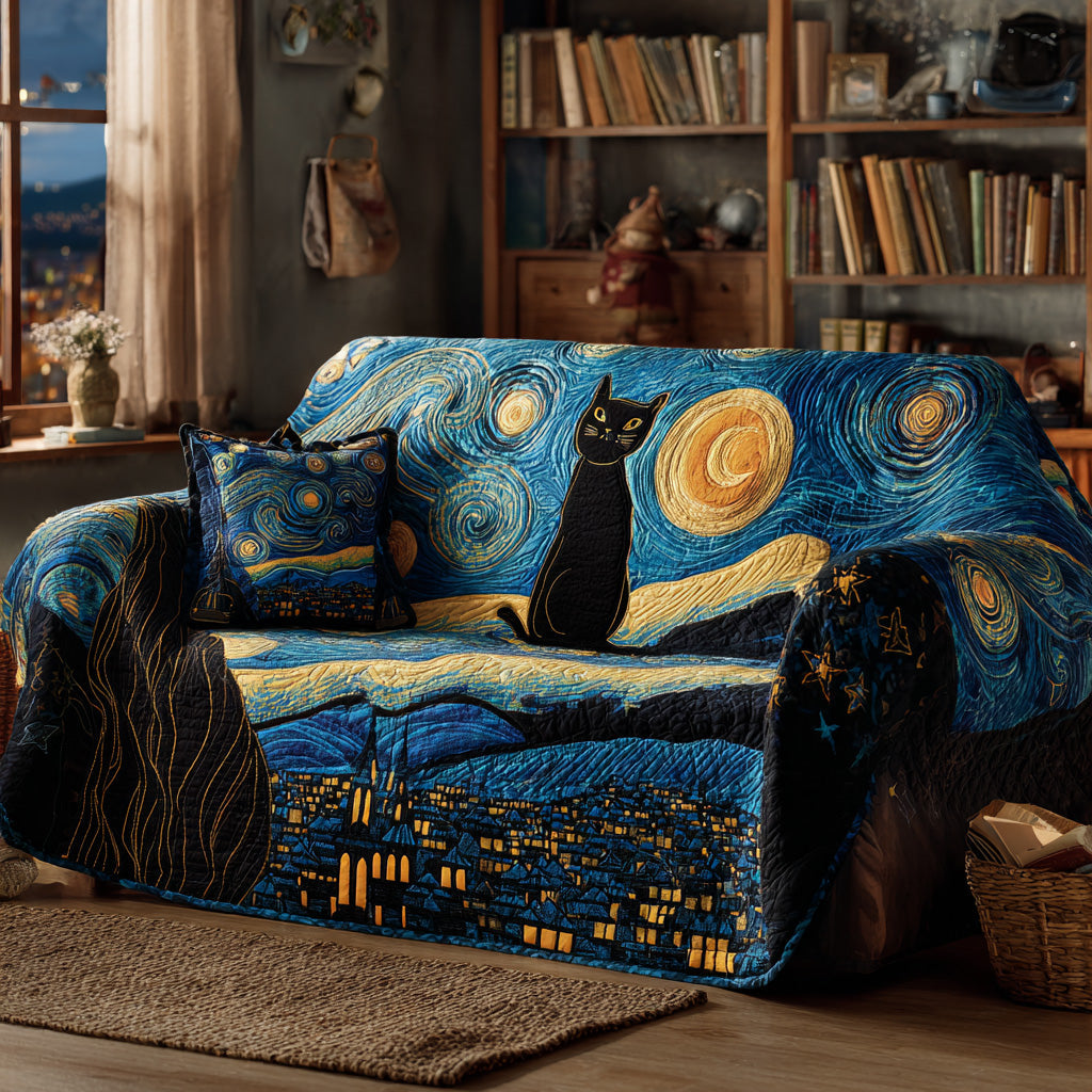 Starry Cat Quilted Sofa Cover Home Decorattions Christmas Gift Ideas For Cats