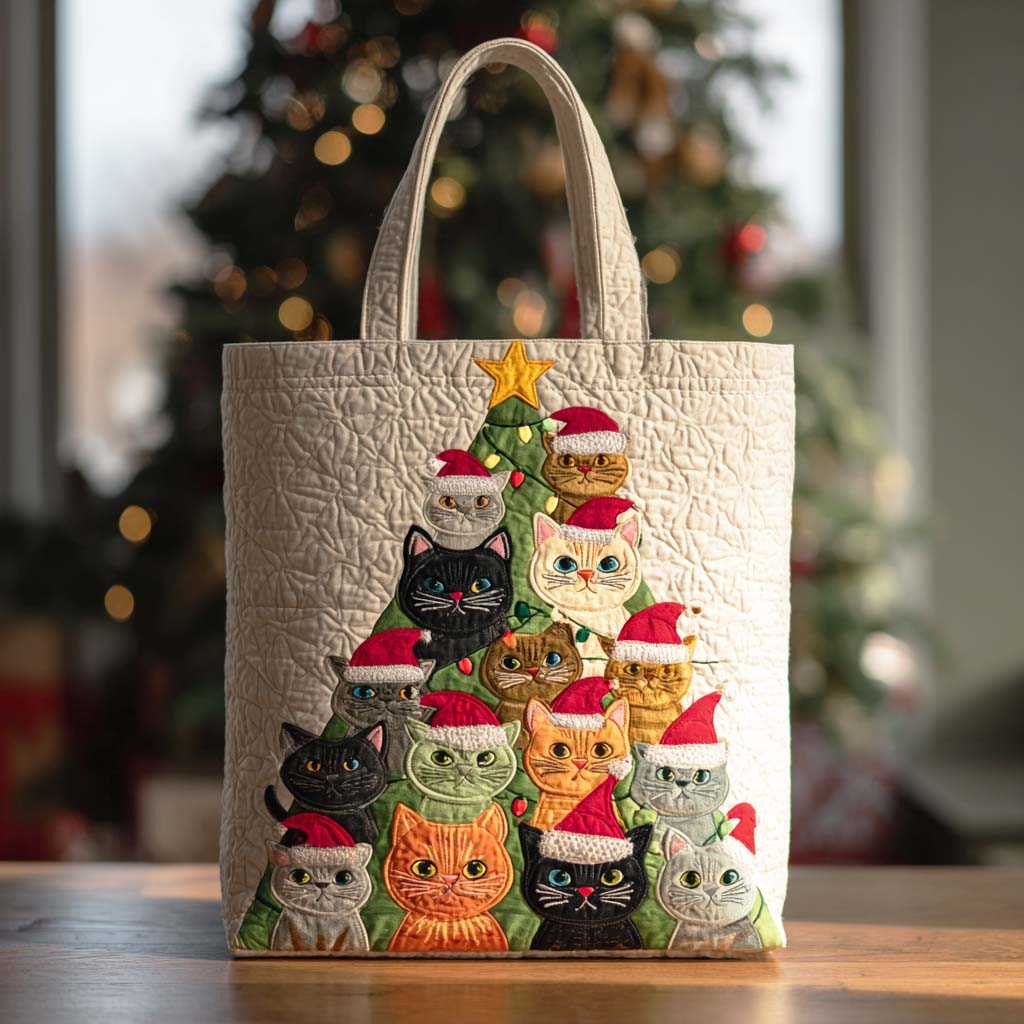 Starry Cat Quilted Tote Bag Gifts Cat Lovers
