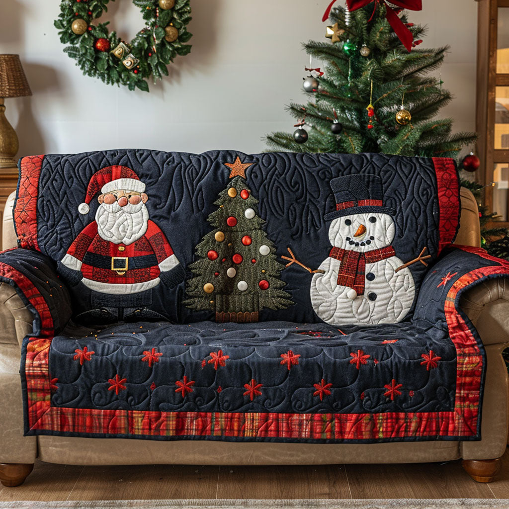 Starry Christmas Eve Quilted Sofa Cover Holiday Living Decorations Gifts For Snowman Lovers