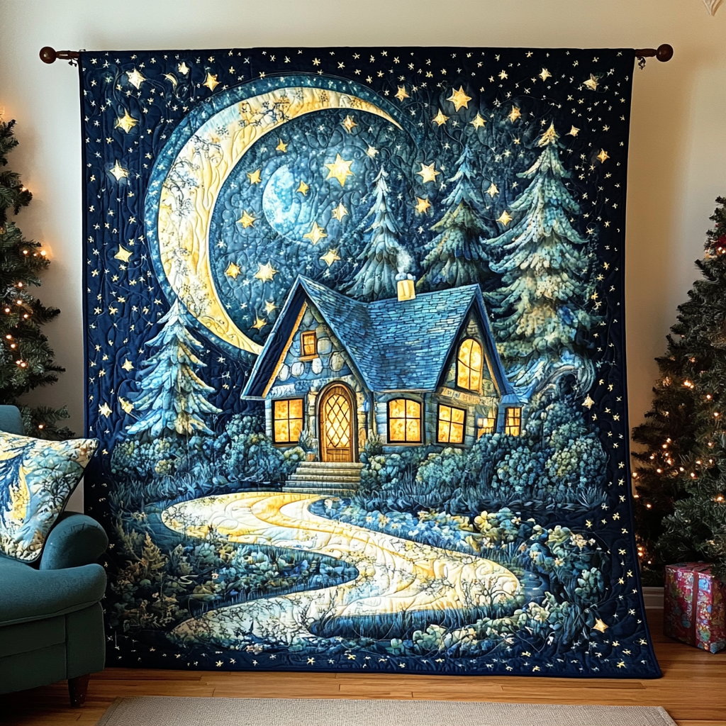 Starry Cottage Dreams Quilted Blanket For Christmas Gifts