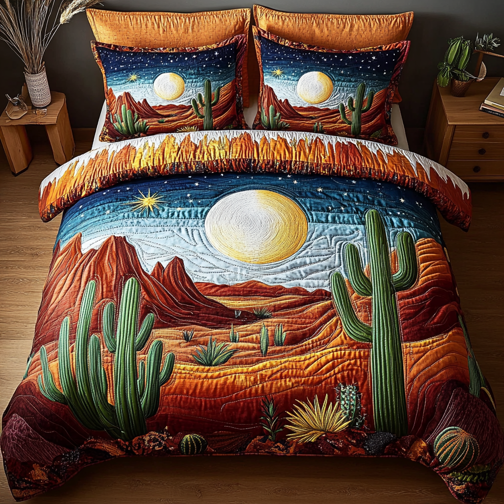 Starry Desert Quilted Bedding Set Best Comforter Sets Cactus Housewarming Gift