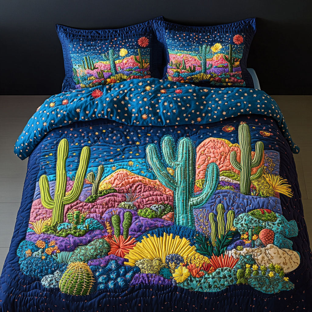 Starry Desert Quilted Bedding Set Holiday Duvet Cover Set Cactus Inspired Gifts