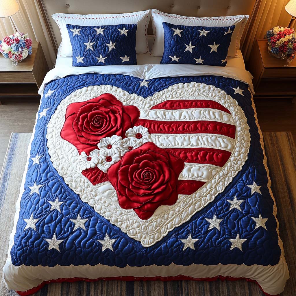 Starry Embrace Quilted Bedding Set Bedroom Decor Gifts For A Patriotic Person
