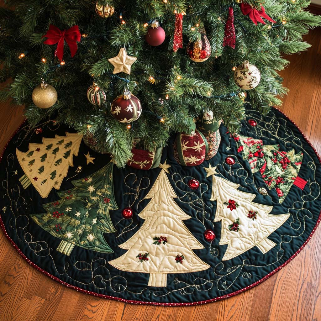 Starry Eve Christmas Quilted Tree Skirt Xmas Home Decor Unique Christmas Gifts 2025