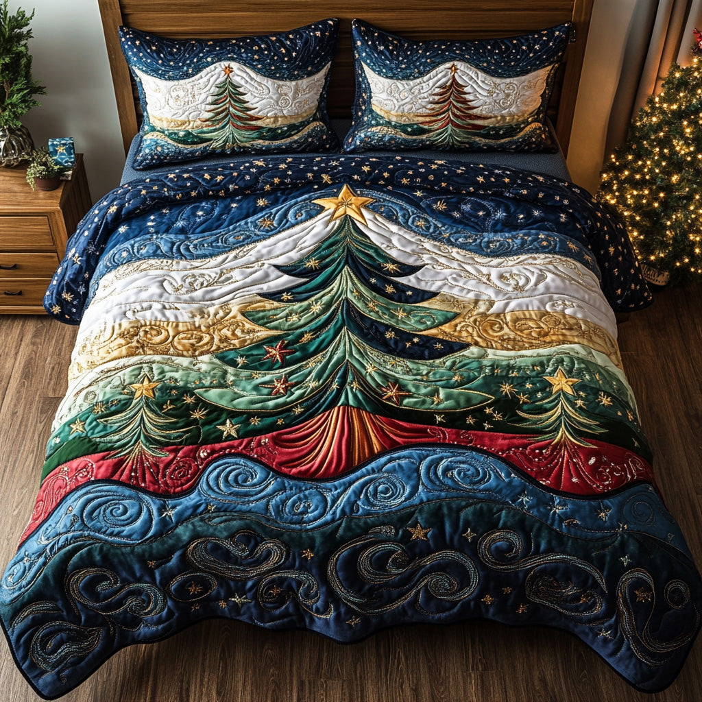 Starry Evergreen Quilted Bedding Set Holiday Duvet Covers Holiday Gifts For Employees