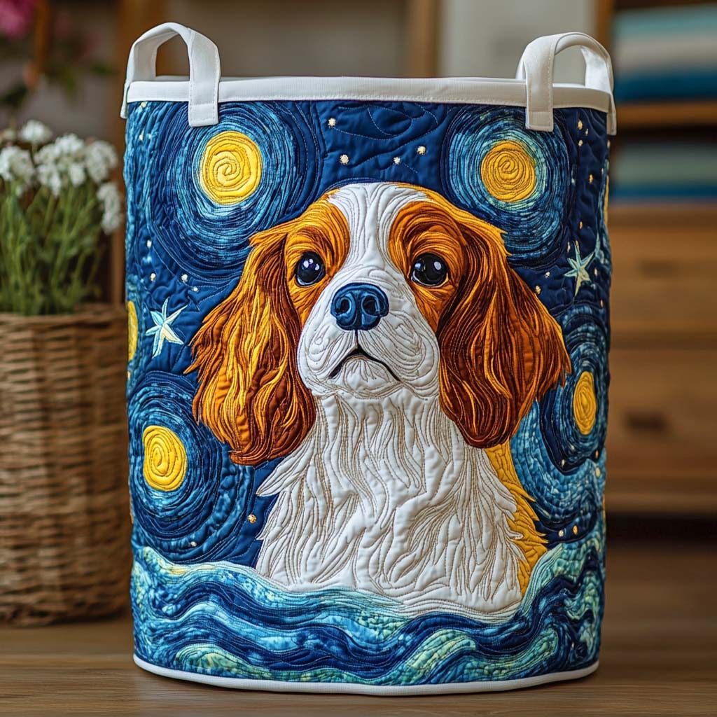 Starry Eyed Spaniel Quilted Laundry Basket Trendy Quilted Laundry Hamper Gift for Modern Living
