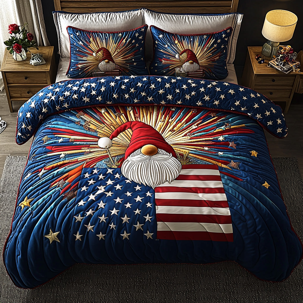 Starry Freedom Quilted Bedding Set Cozy Bedroom Decor Best Patriotic Gifts