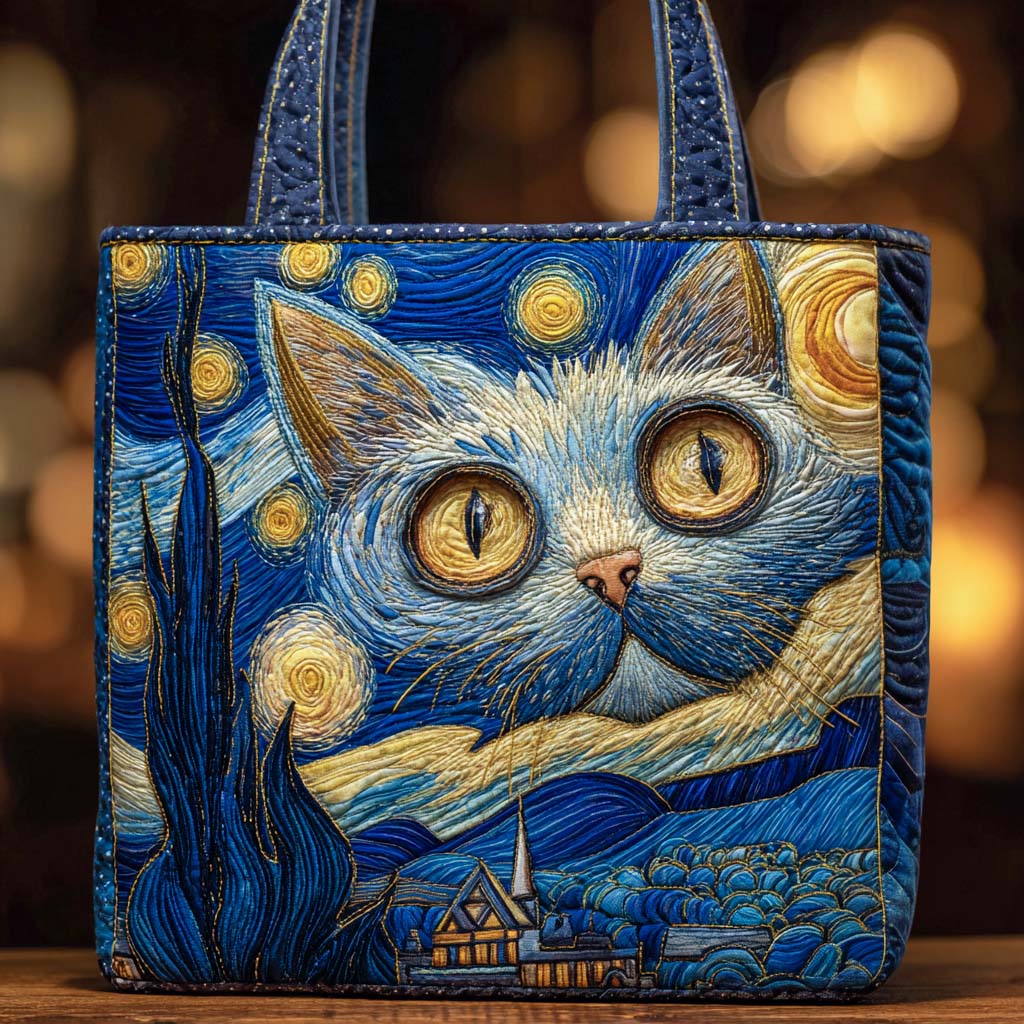 Starry Gaze Feline Quilted Tote Bag Christmas Gift For A Daughter In Law