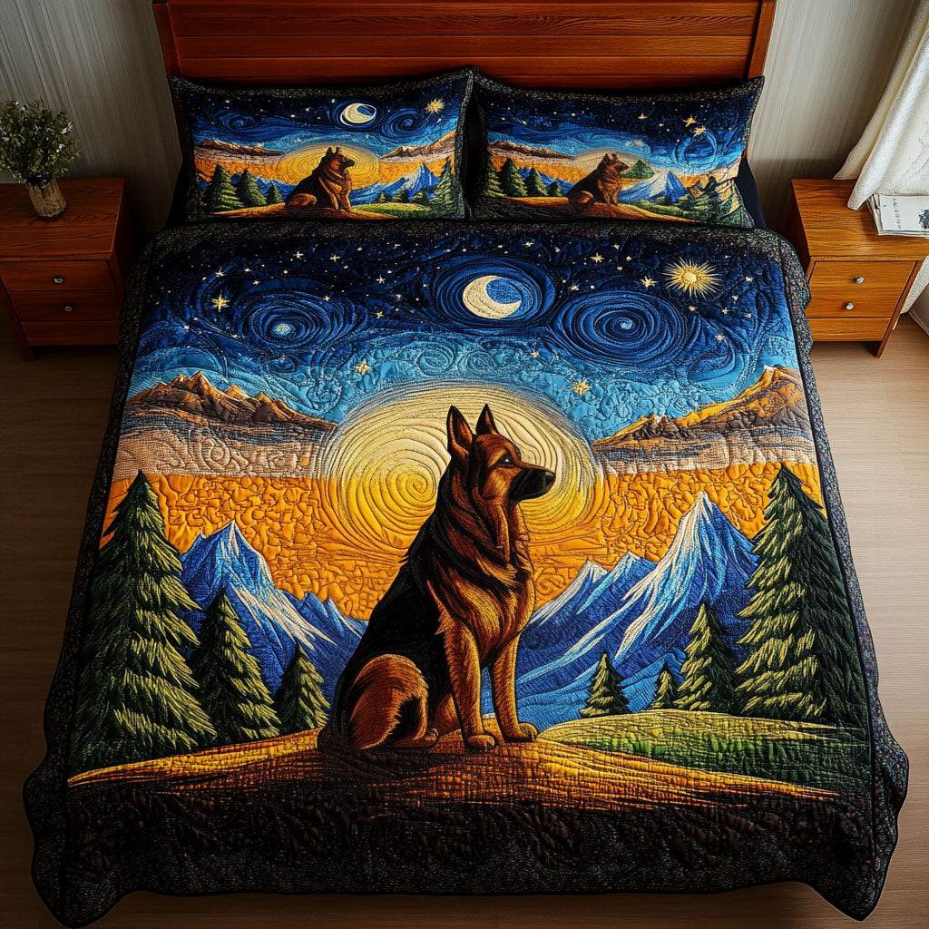 Starry Gaze Quilted Bedding Set Aesthetic Room Decor Gifts For German Shepherd Dog