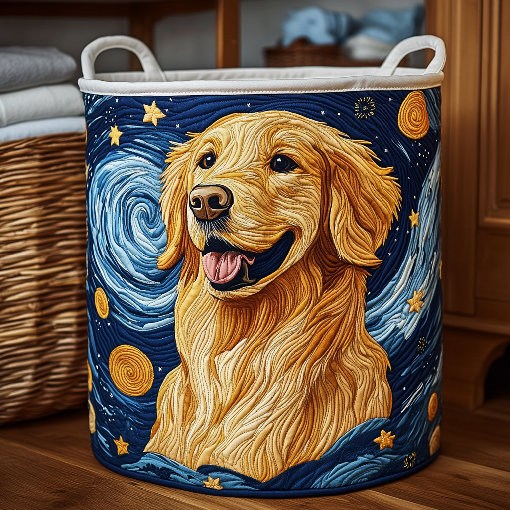 Starry Golden Night Quilted Laundry Basket Useful Quilted Basket Gift That Blends Style and Function
