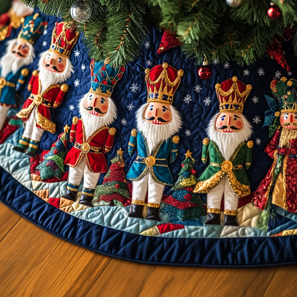Starry Guardians Quilted Christmas Tree Skirt Christmas Tree Base Cover Xmas Gift For Whole Family