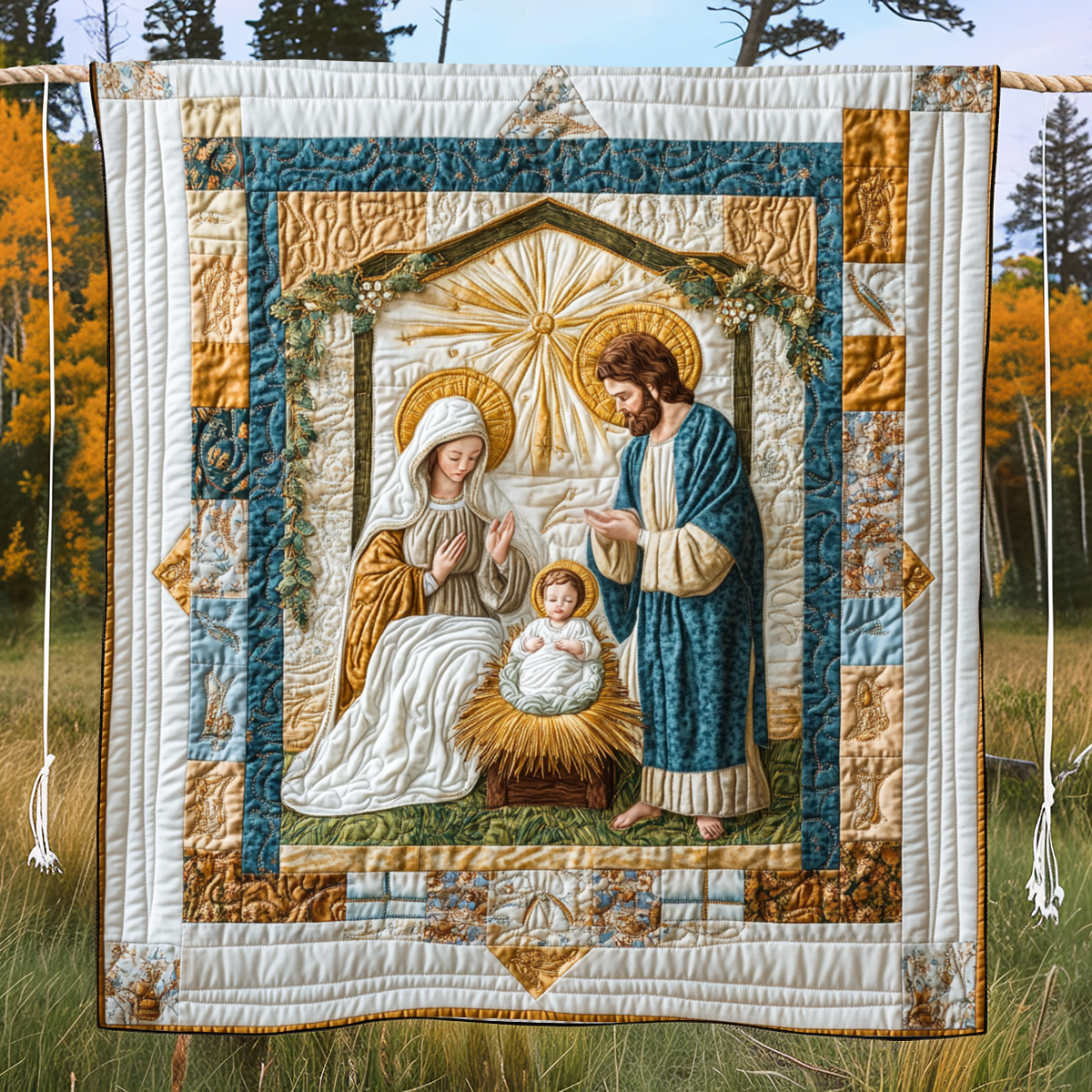 Starry Nativity Quilted Blanket Christian Christmas Gifts