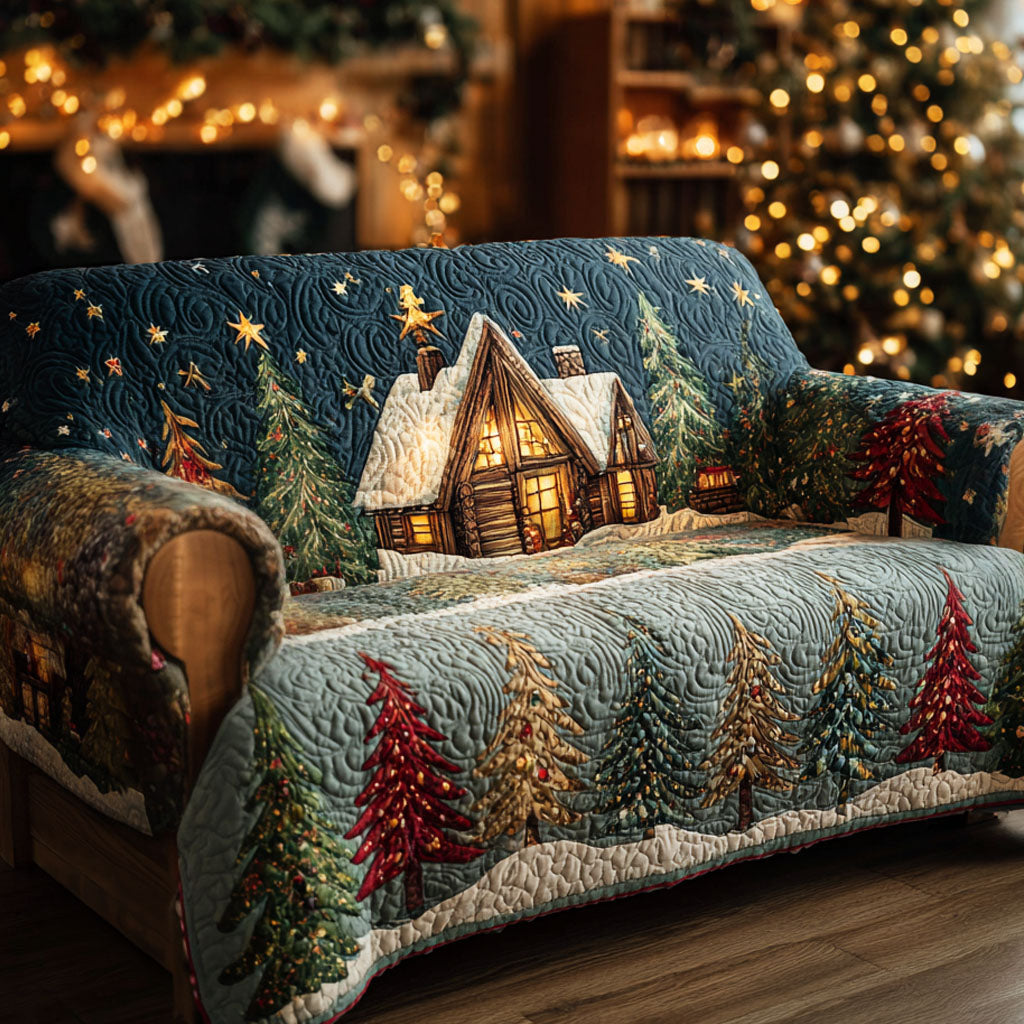 Starry Night Cabin Quilted Sofa Cover Christmas Living Decor Best Friend Birthday Gifts