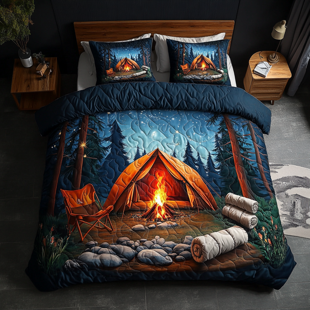 Starry Night Camp Quilted Bedding Set Bedroom Decor Camping Gifts For Girlfriend