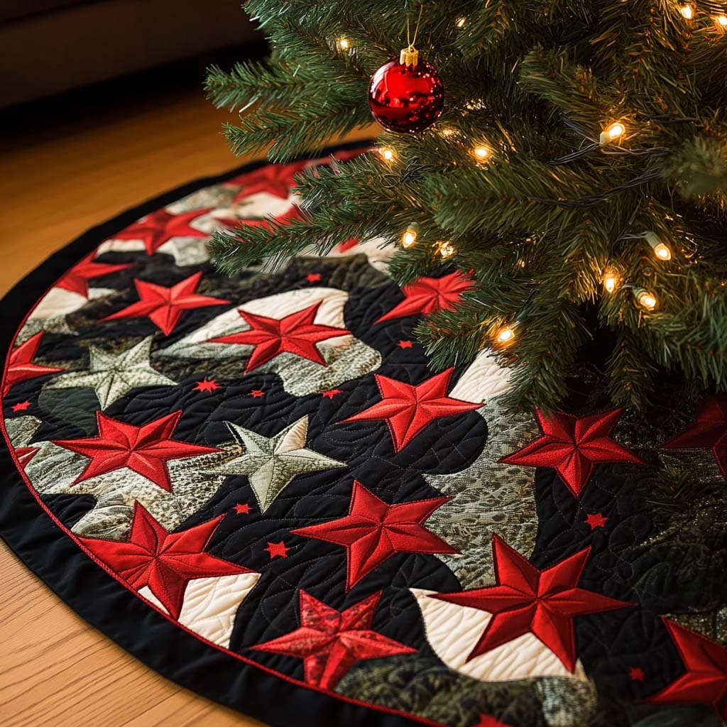Starry Night Christmas Quilted Tree Skirt Adorable Holiday Tree Skirt for Cozy Spaces