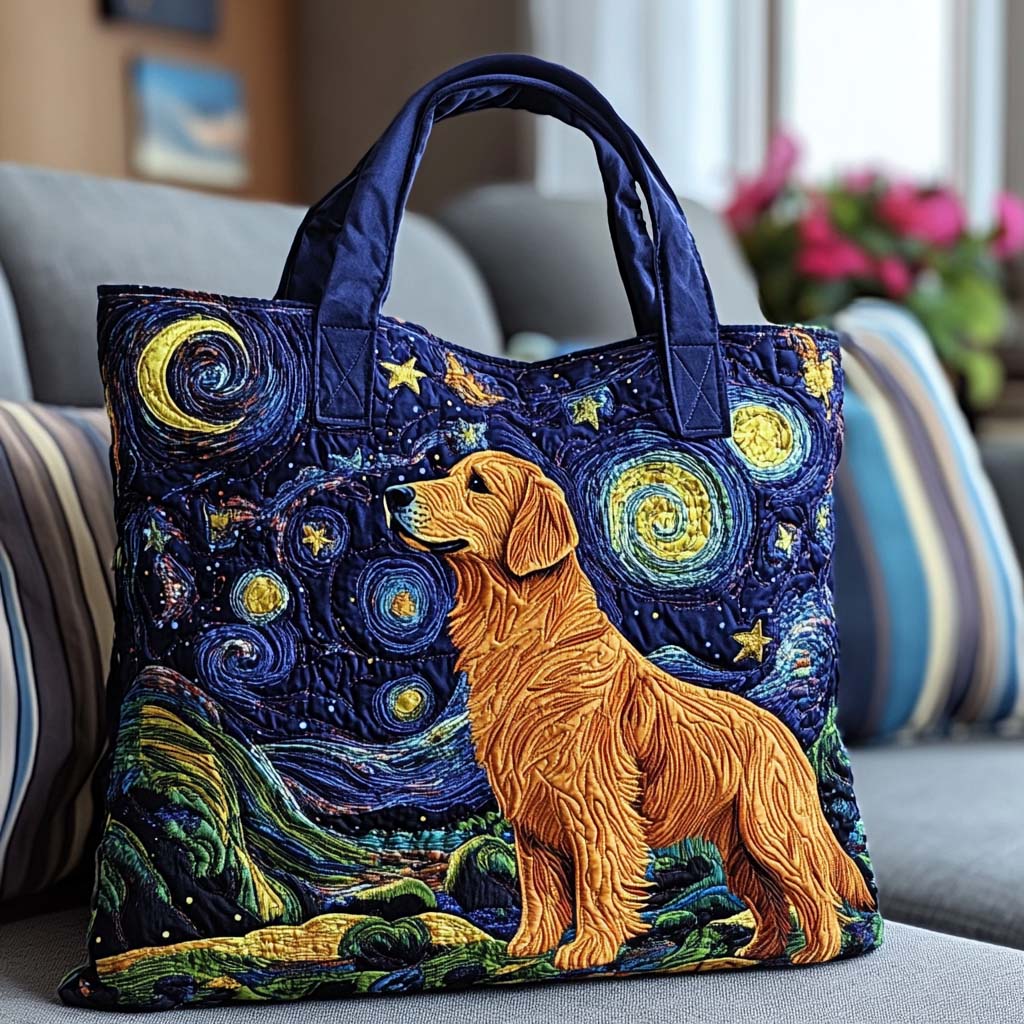 Starry Night Dog Quilted Tote Bag Gifts For Dog Owners