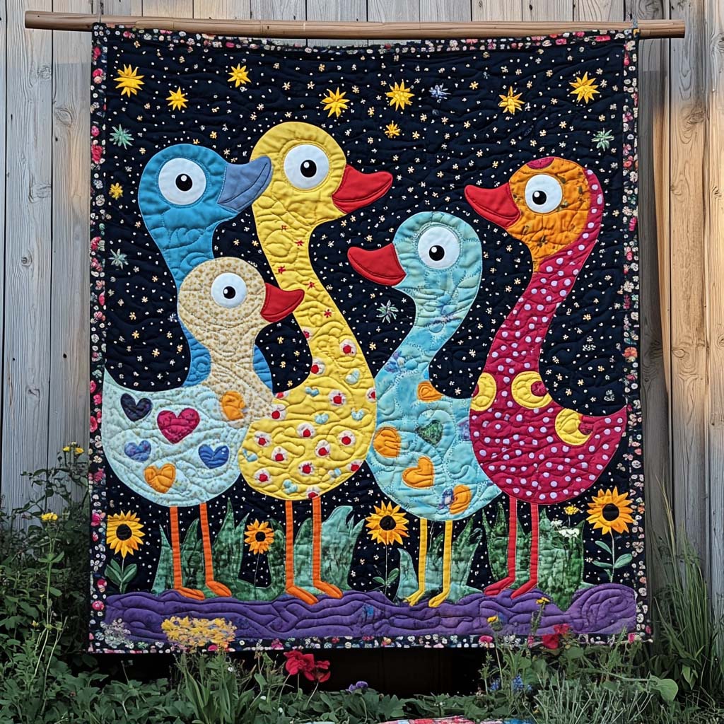 Starry Night Ducks Quilted Blanket Duck Gifts For Duck Lovers