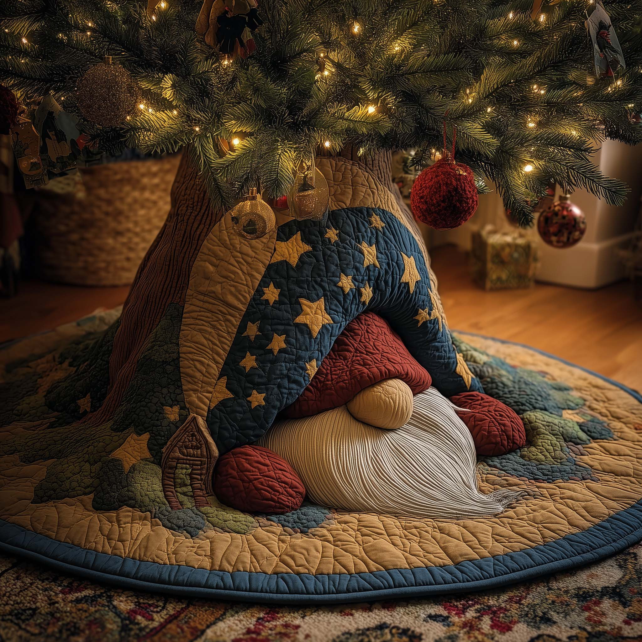 Starry Night Gnome Quilted Tree Skirt Best Selling Home Decor Gnome Lover Christmas Gifts