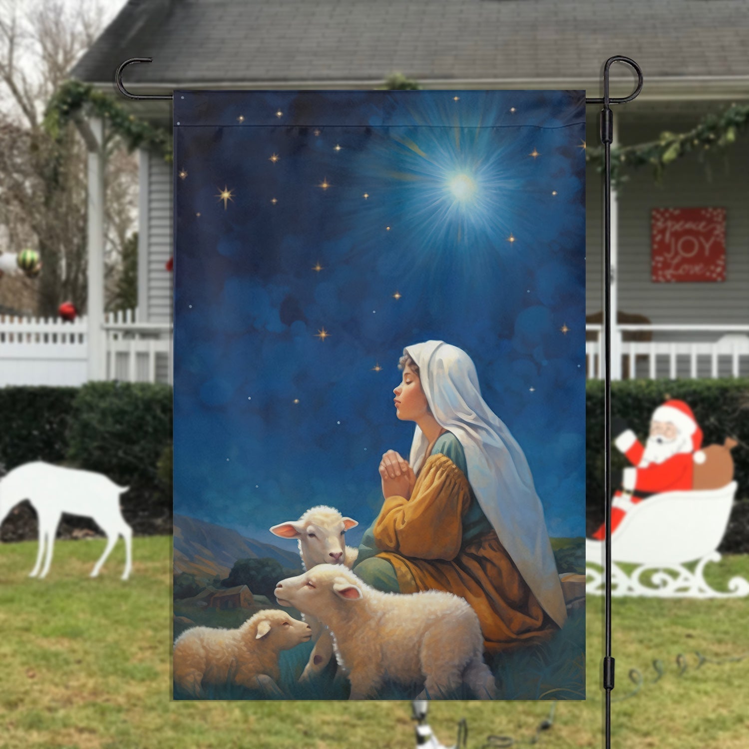 Starry Night Of Devotion Mary's Prayerful Moment Christmas Garden Flag Xmas Decor Gift Ideas