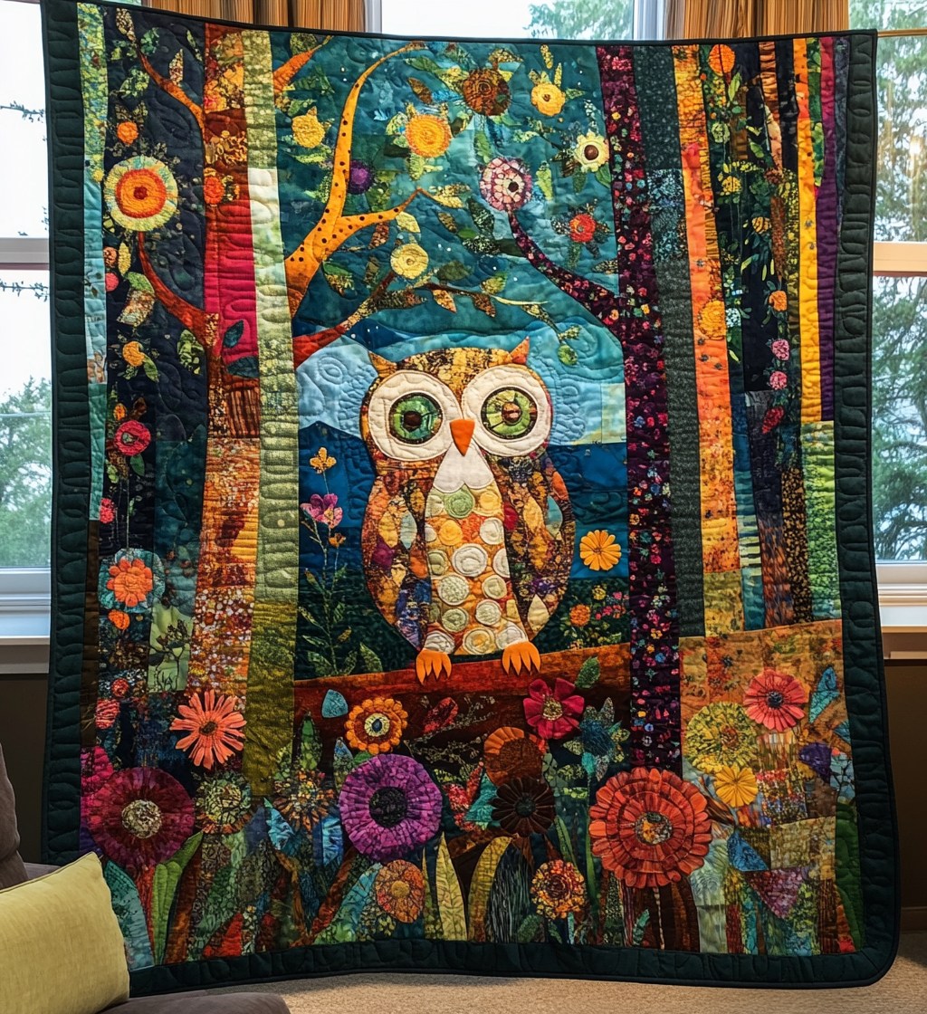 Starry Night Owl Quilted Blanket Gift For Owl Lover