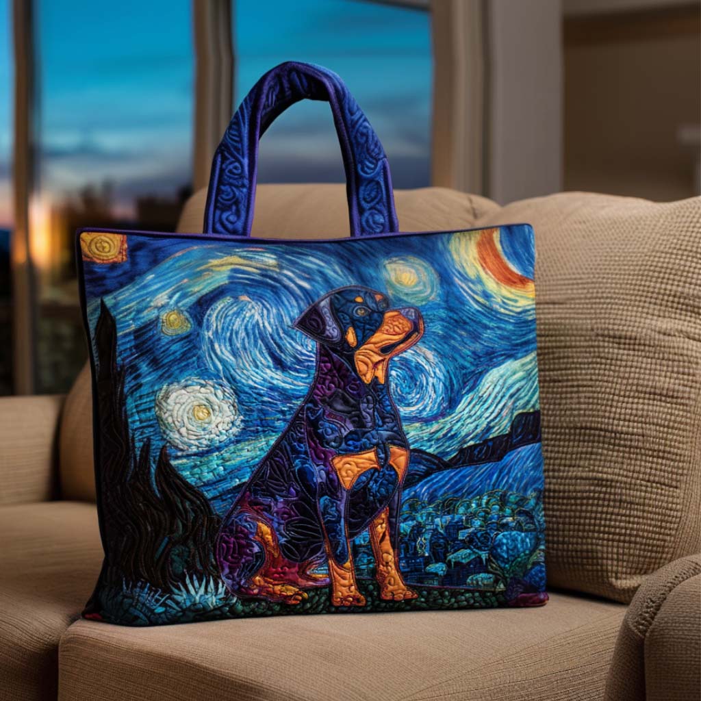 Starry Night Rottie Quilted Tote Bag Cool Gifts For Animal Lovers