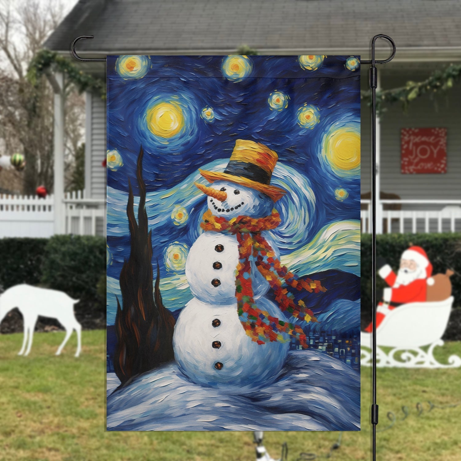 Starry Night Snowman Christmas Garden Flag Christmas Decor Gift For Snowman Lovers