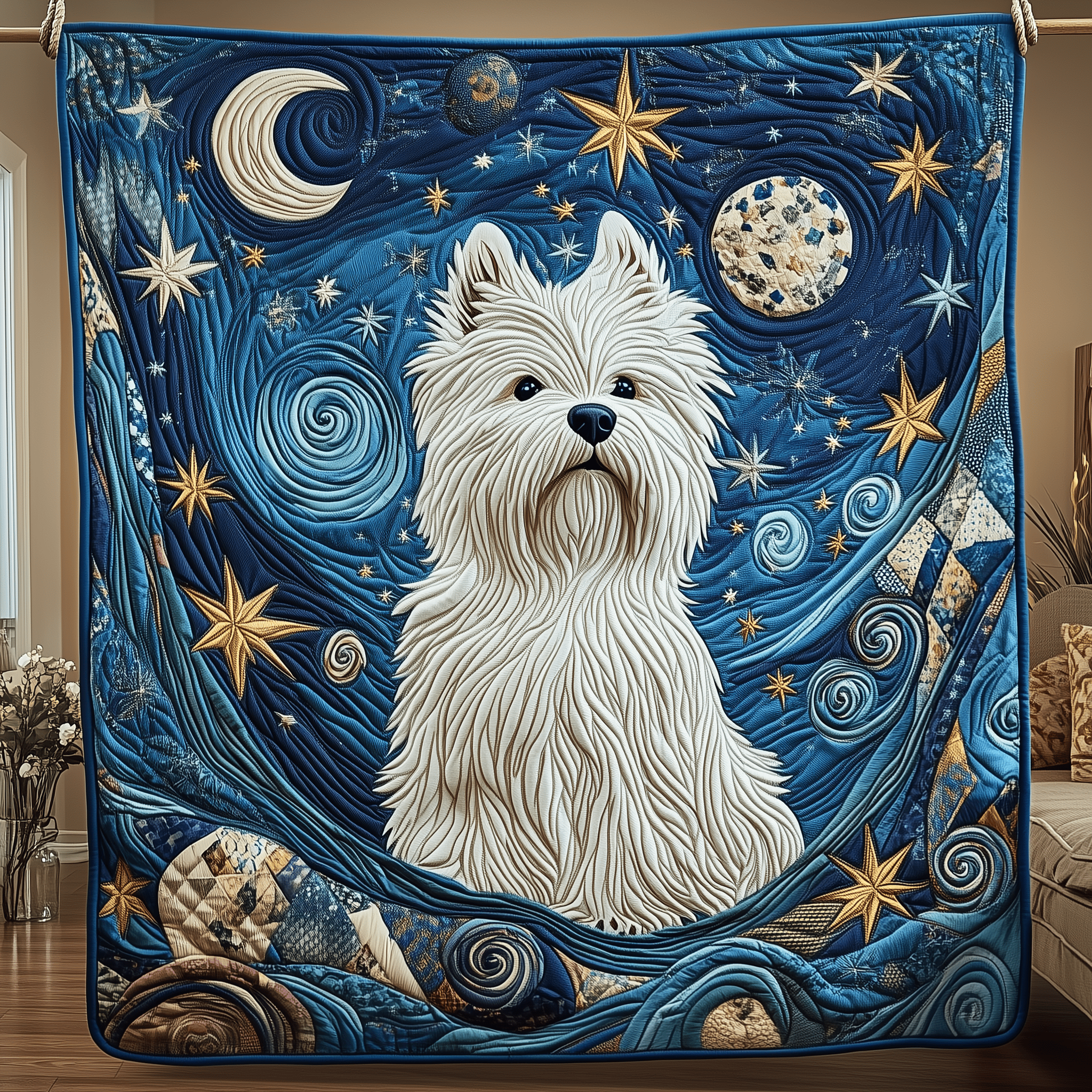 Starry Night Westie Quilted Blanket West Highland Terrier Stuff Westie Christmas Present