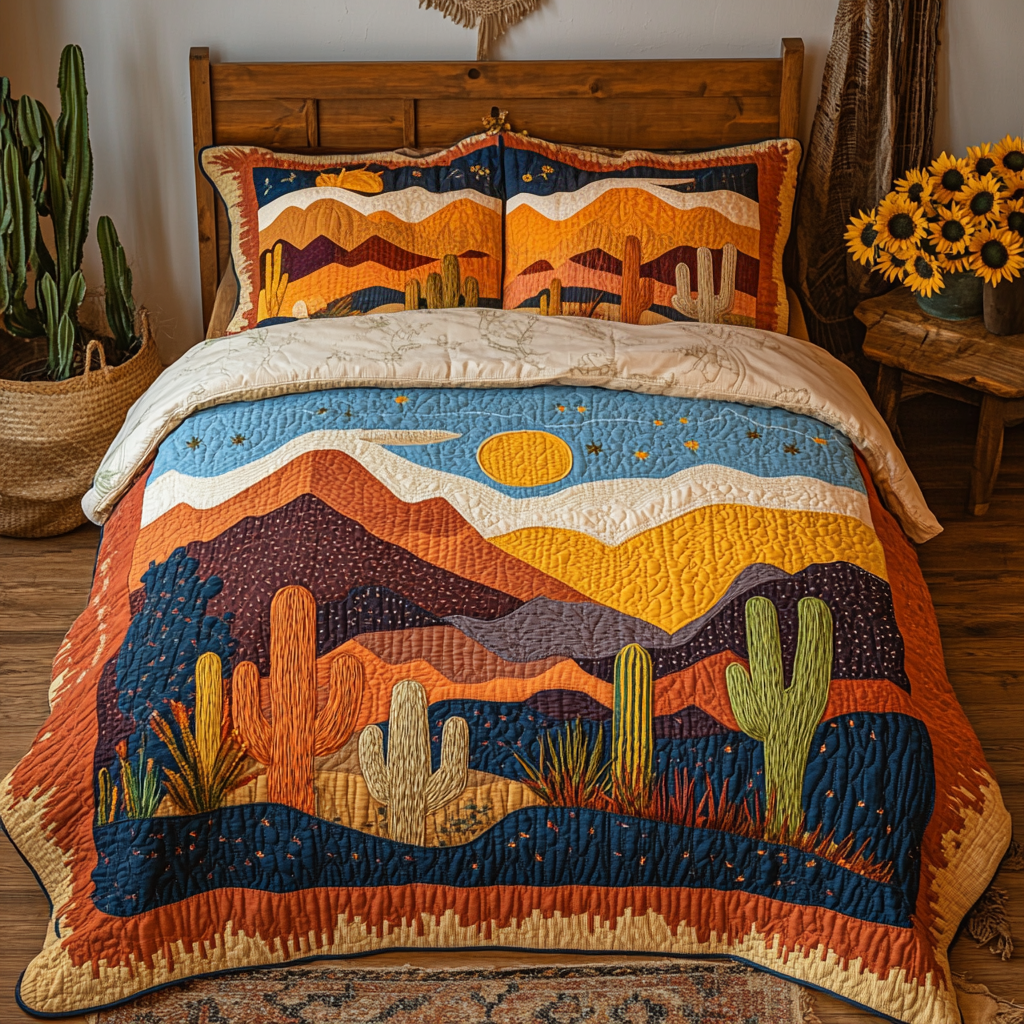 Starry Oasis Quilted Bedding Set Christmas Bed Sheets Unique Cactus Gifts