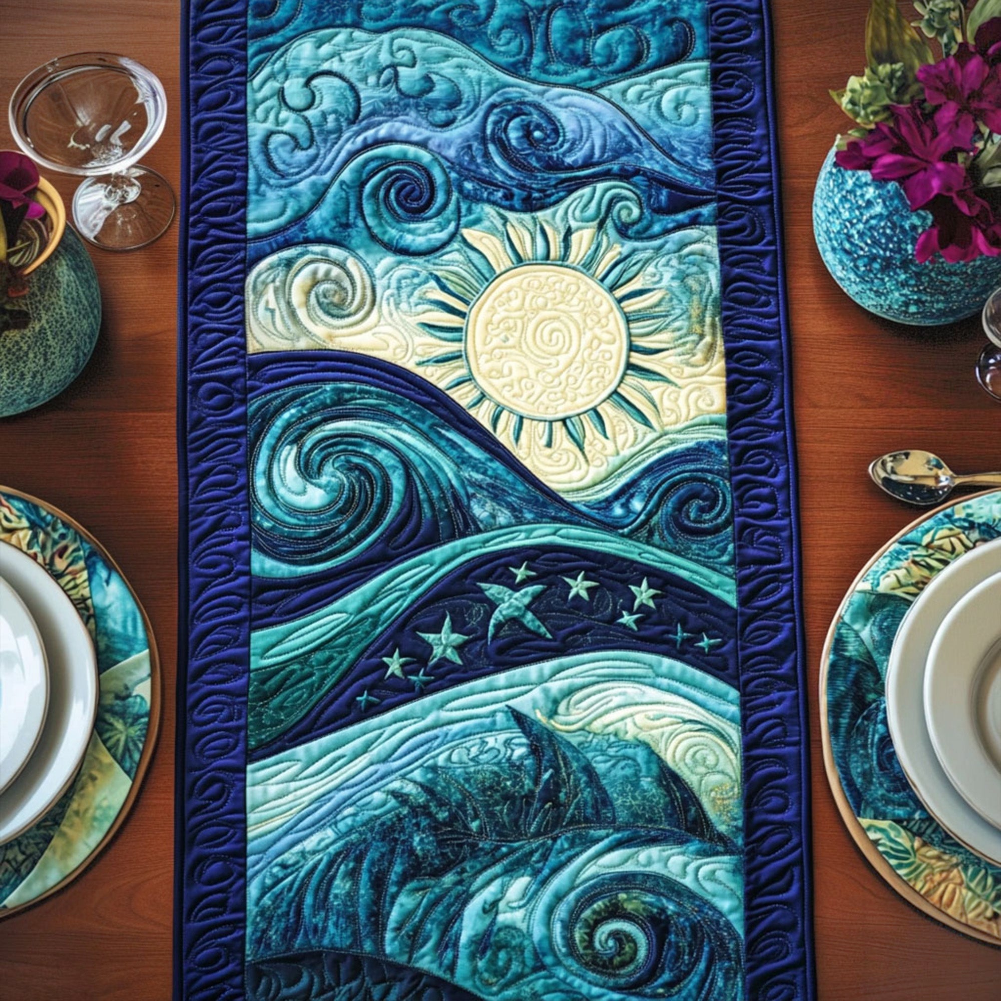 Starry Ocean Quilted Table Runner Dining Room Table Decor Ideas Gift Ideas For Ocean Lovers
