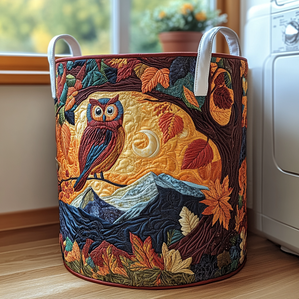 Starry Owl Quilted Laundry Basket Mother's Day Merch Gift