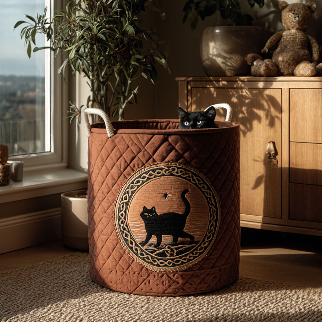 Starry Path Cat Quilted Laundry Basket Decorative Quilted Laundry Basket for Neat Spaces