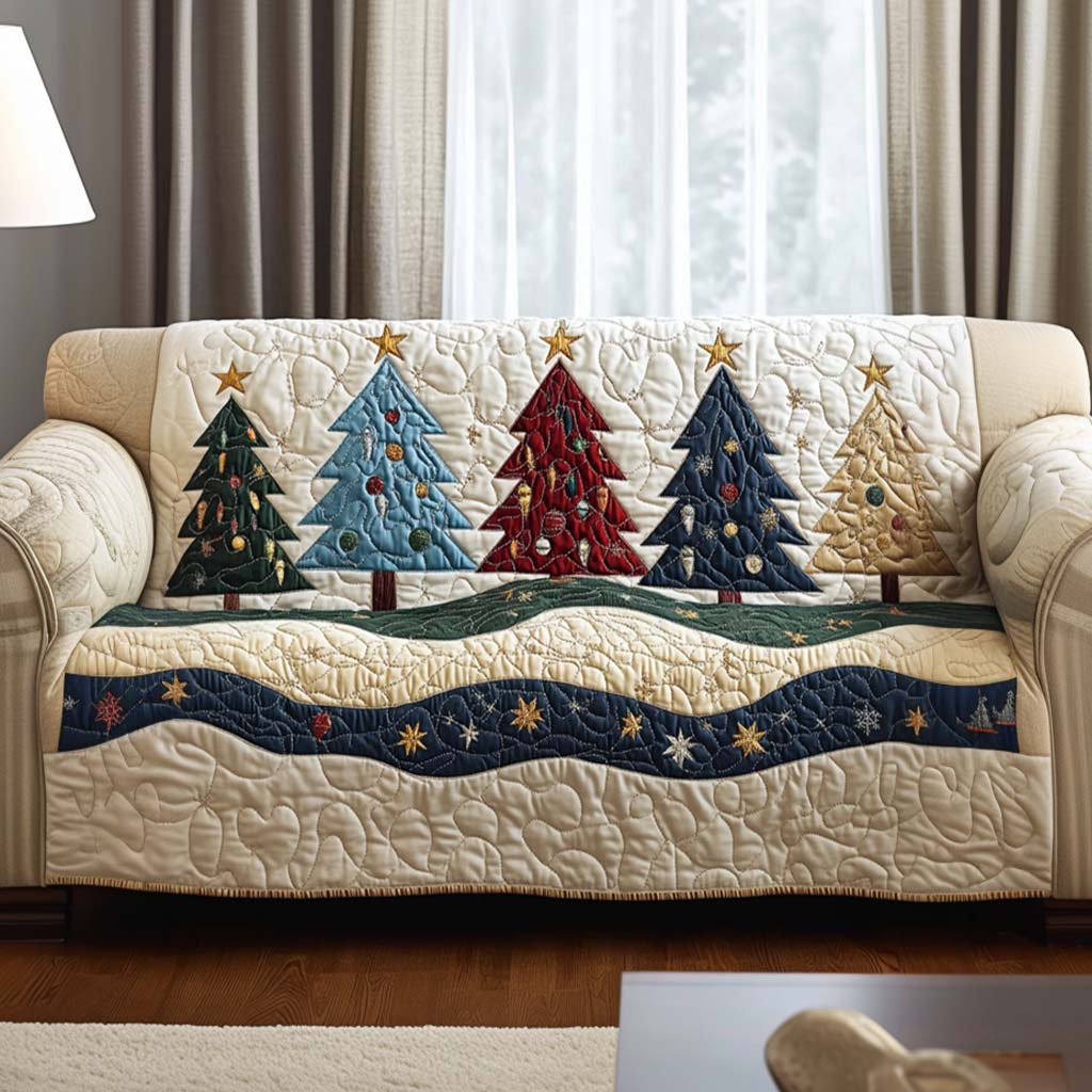 Starry Pines Quilted Sofa Cover Holiday Couch Covers Gift For Coworker