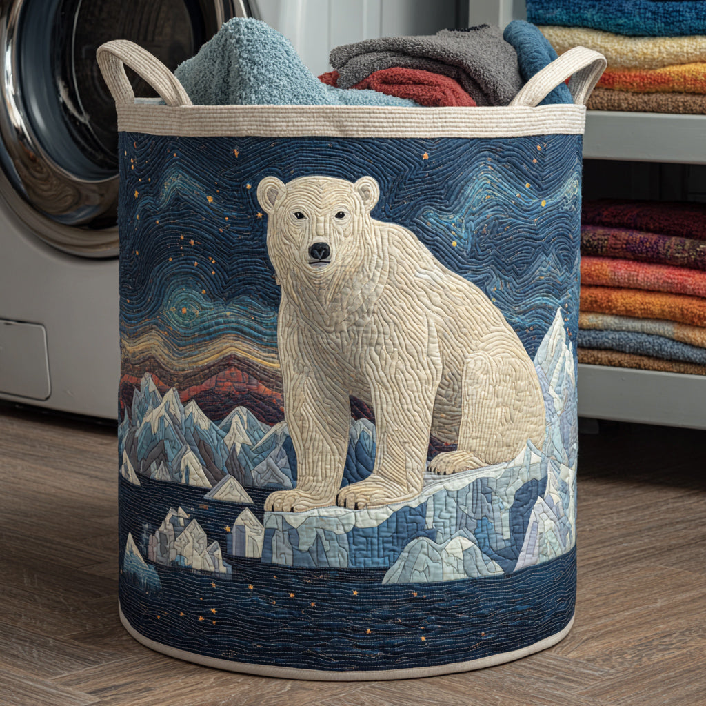 Starry Polar Bear Quilted Laundry Basket Trendy Quilted Laundry Hamper Gift for Modern Living