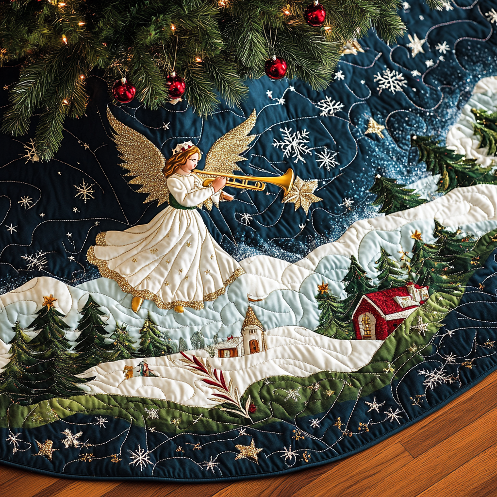 Starry Proclamation Christmas Quilted Tree Skirt Special Holiday Tree Skirt Gift for Newlyweds