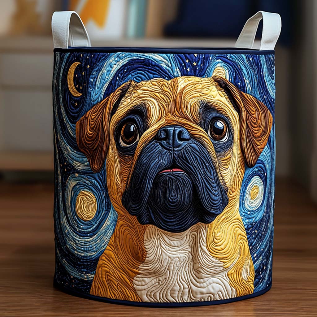 Starry Pug Glow Quilted Laundry Basket Luxury Quilted Laundry Bin Gift for Organized Living