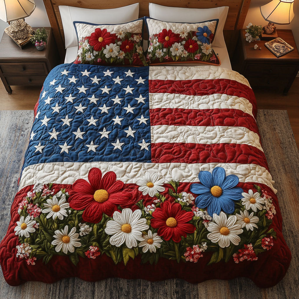 Starry Red Poppies Quilted Bedding Set Bed Decor Ideas Patriotic Themed Gifts