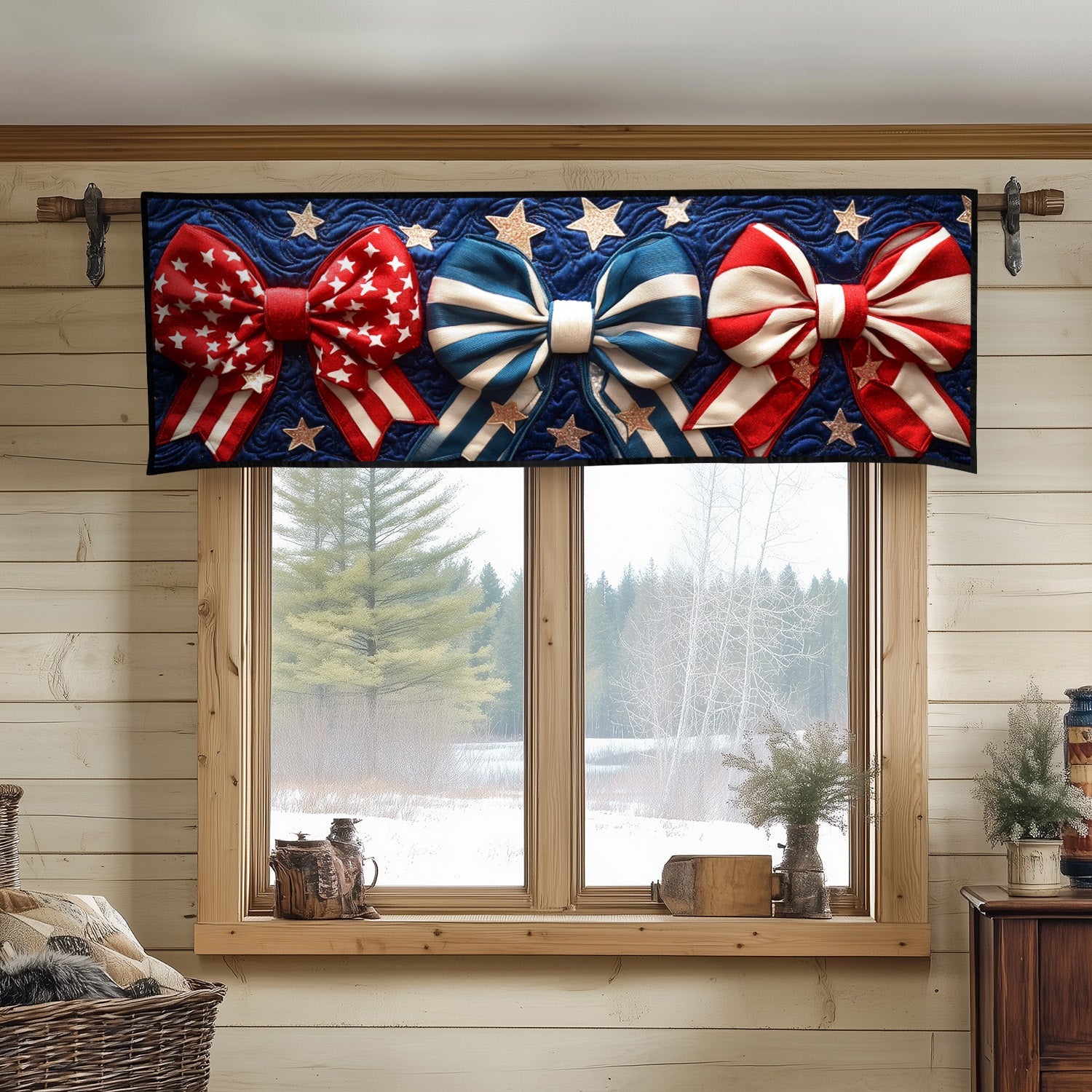 Starry Ribbon Trio Quilted Valance Country Curtains Valances Retirement Gift Ideas For Men