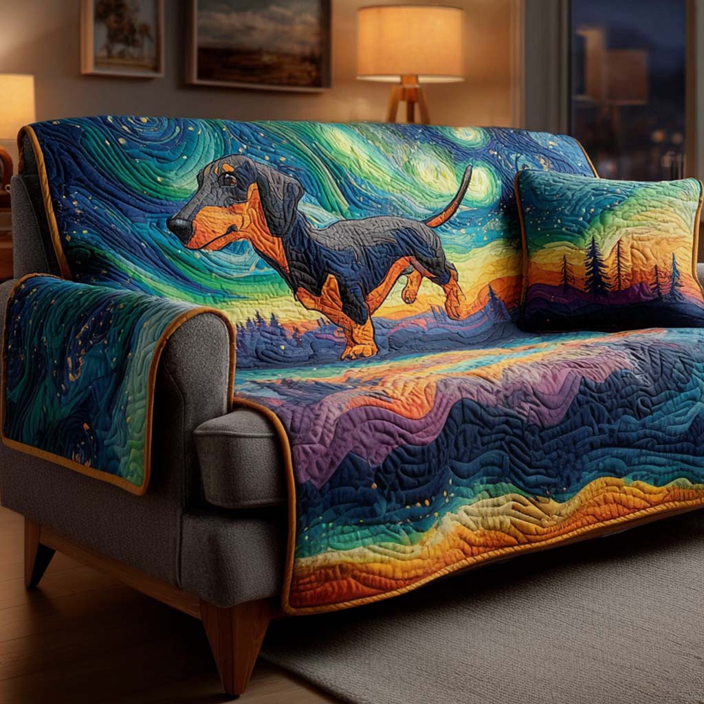 Starry Run Quilted Sofa Cover Holiday Living Christmas Decor Dachshund Gifts For Dog Lovers