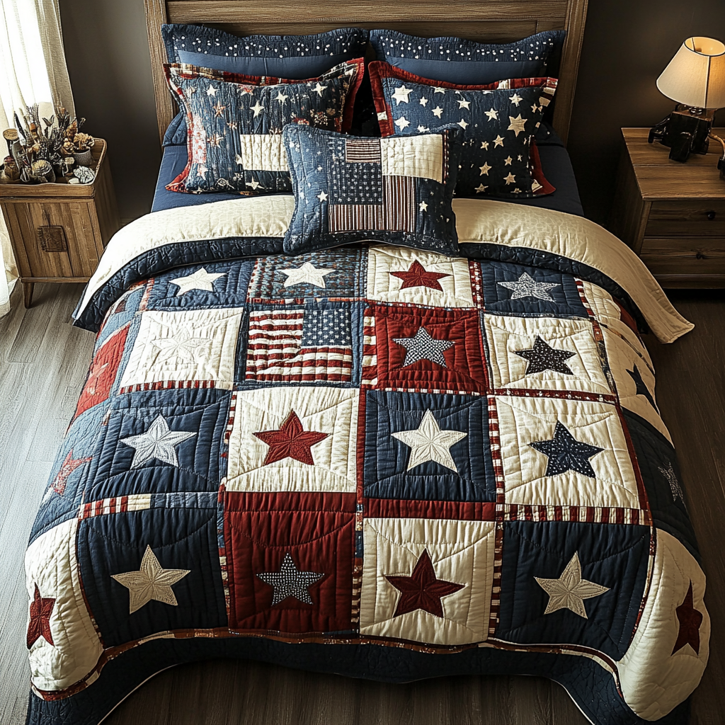 Starry Sleep Quilted Bedding Set Bed Decorations Patriotic Novelty Items