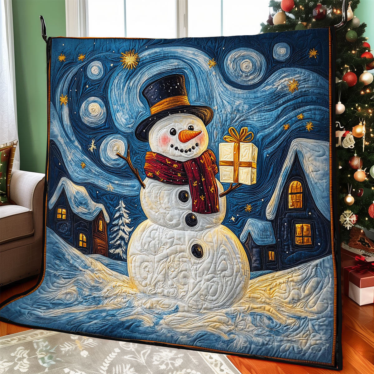 Starry Snow Quilt Blanket Christmas Throws For Couch Secret Santa Gifts For Coworkers