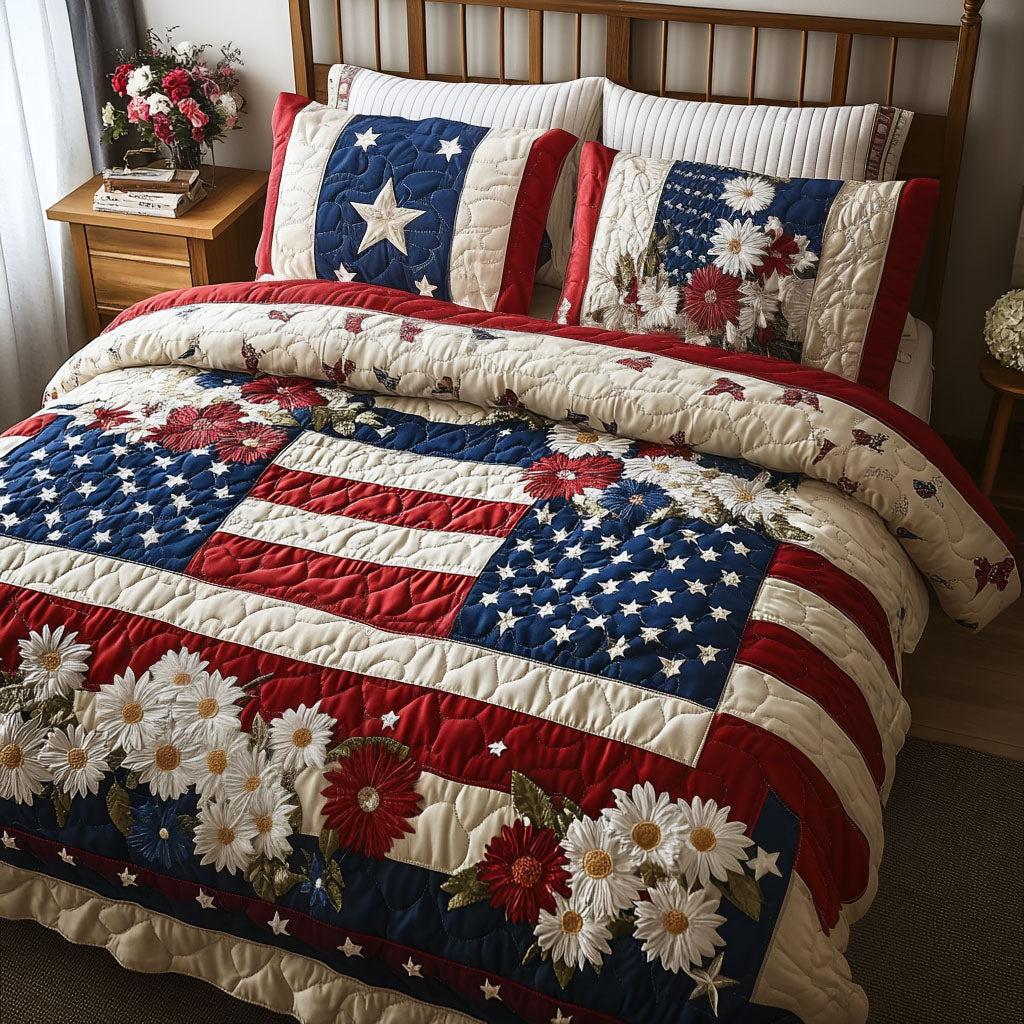 Starry Stripes Quilted Bedding Set Christmas Bedroom Ideas Patriotic Themed Gifts