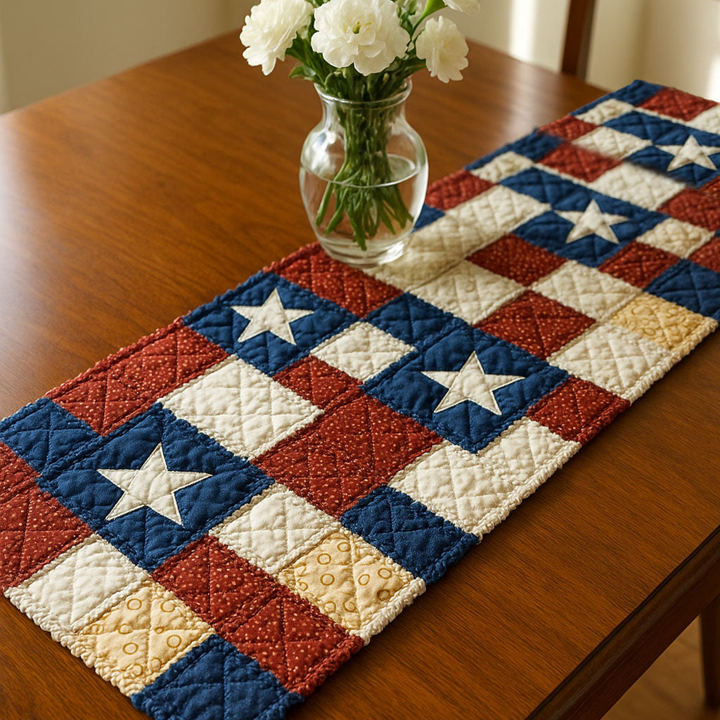 Starry Stripes Quilted Table Runner Dining Room Decor Ideas Unique Texas Gifts