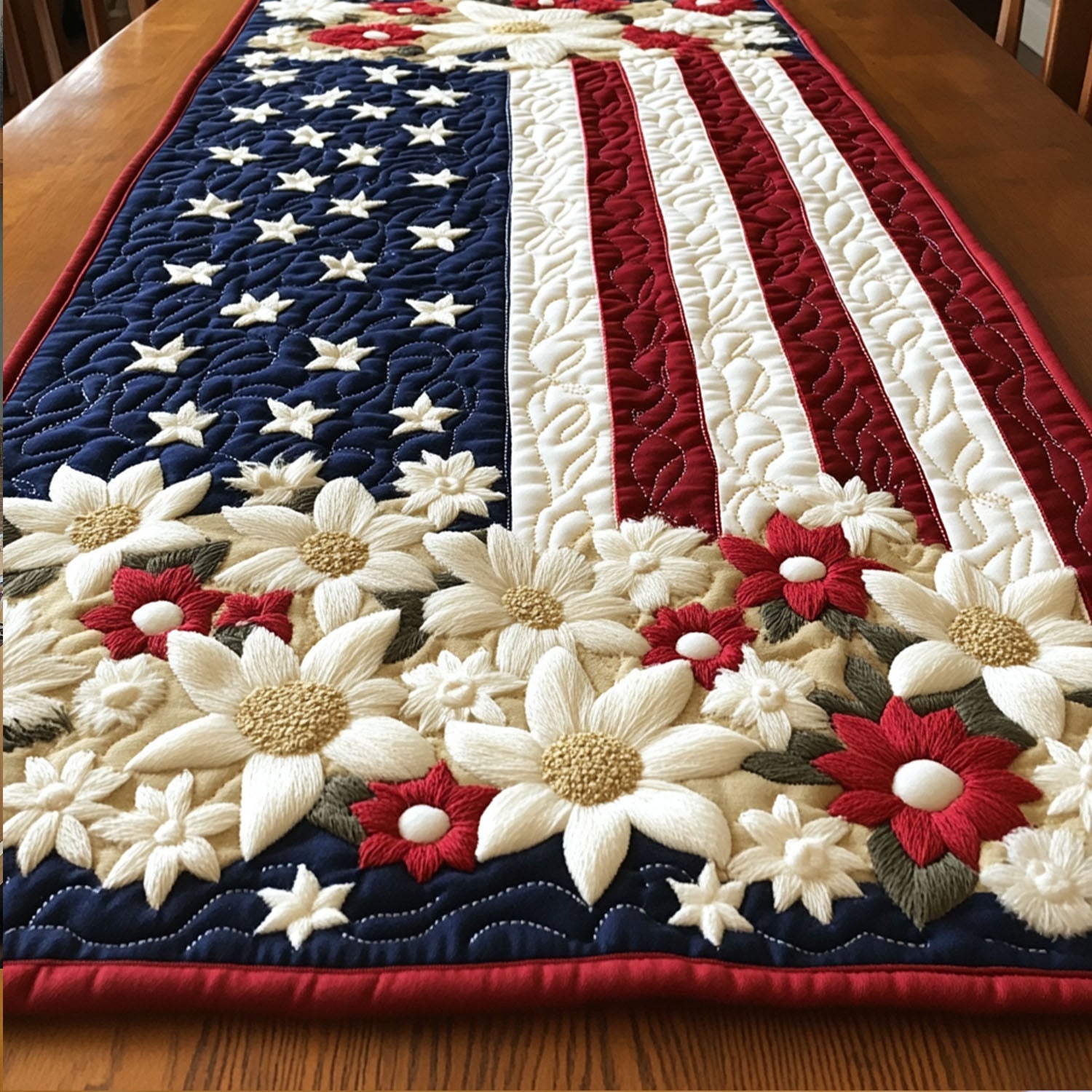 Starry Stripes Quilted Table Runner Dining Table Decor Ideas Patriotic Themed Gifts