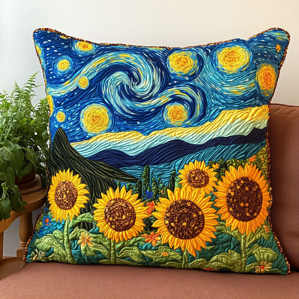 Starry Sunflower Field Quilt Pillow Case Luxury Satin Pillowcase for Smooth Hair and Skin