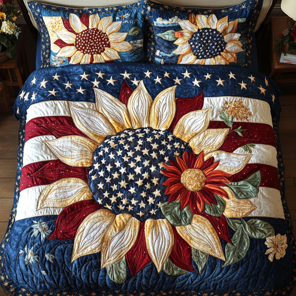 Starry Sunflower Quilted Bedding Set Bed Decor Ideas Patriotic Fathers Day Gifts