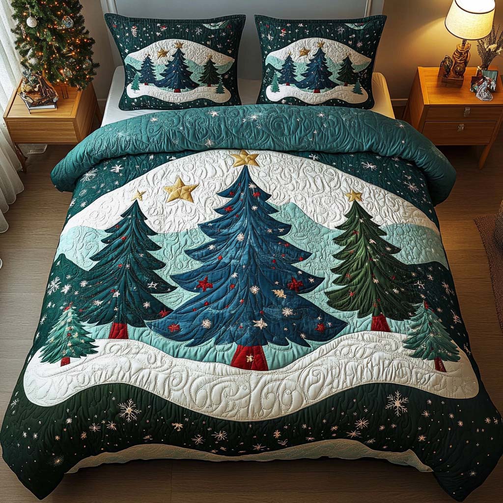 Starry Trees Quilted Bedding Set Holiday Duvet Covers Christmas Gifts For Mum