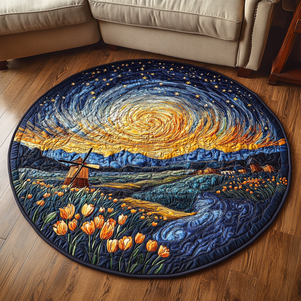 Starry Tulip Fields Quilted Round Mat Entryway Decor Personalised Tree Skirt