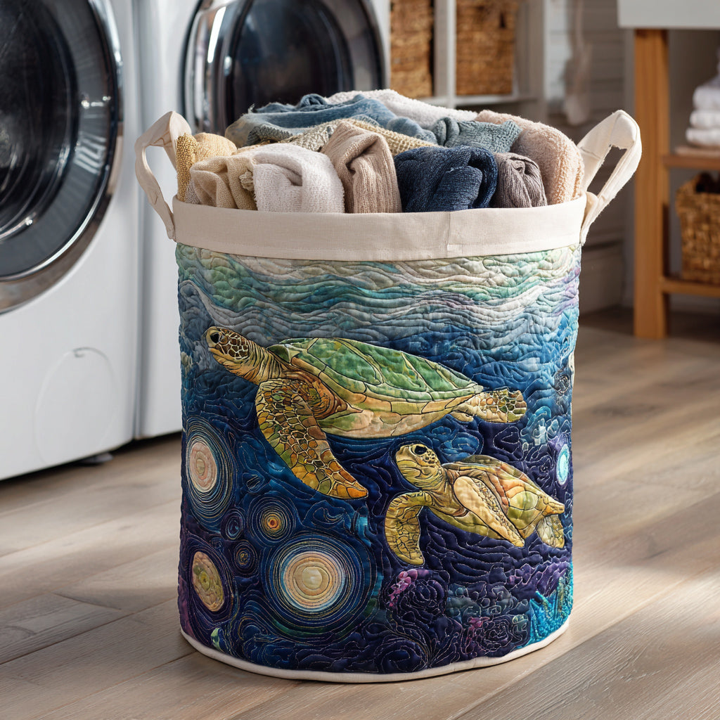 Starry Turtle Duo Quilted Laundry Basket Merch For Family