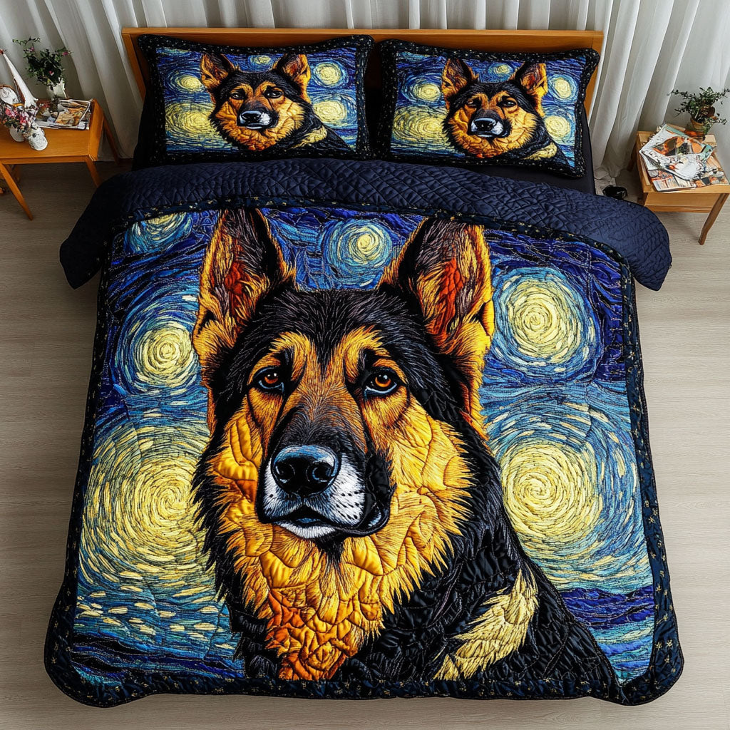Starry Vision Quilted Bedding Set Holiday Duvet Cover Set German Shepherd Owner Gifts